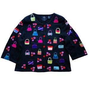 Vtg Michael Simon Event Handbags Hearts Beaded Cardigan Sweater Size XL Purses